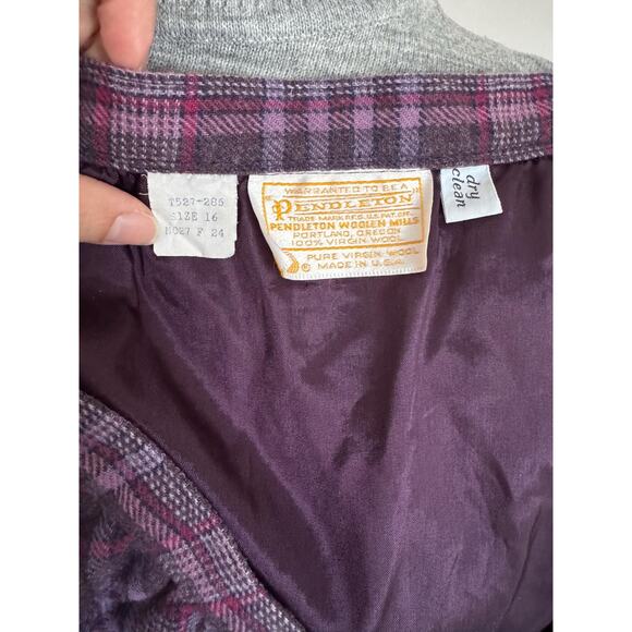 Vintage 80s Pendleton Purple Plaid Wool Skirt L - Picture 8 of 10